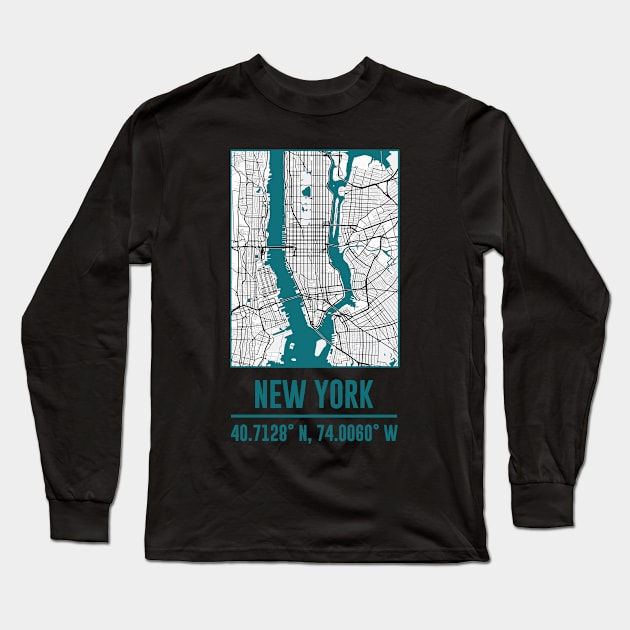 New York Minimalist city Map, New York DIY city Map Long Sleeve T-Shirt by happy6fox